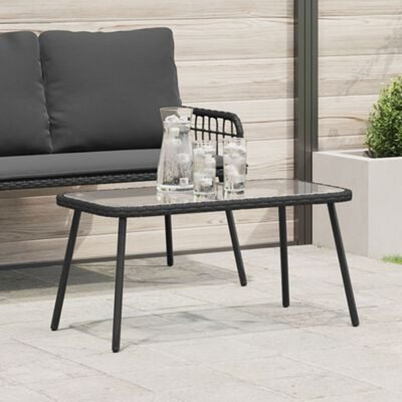 vidaXL Coffee Table Black 90 x 45 x 43 cm Poly Rattan and glass
