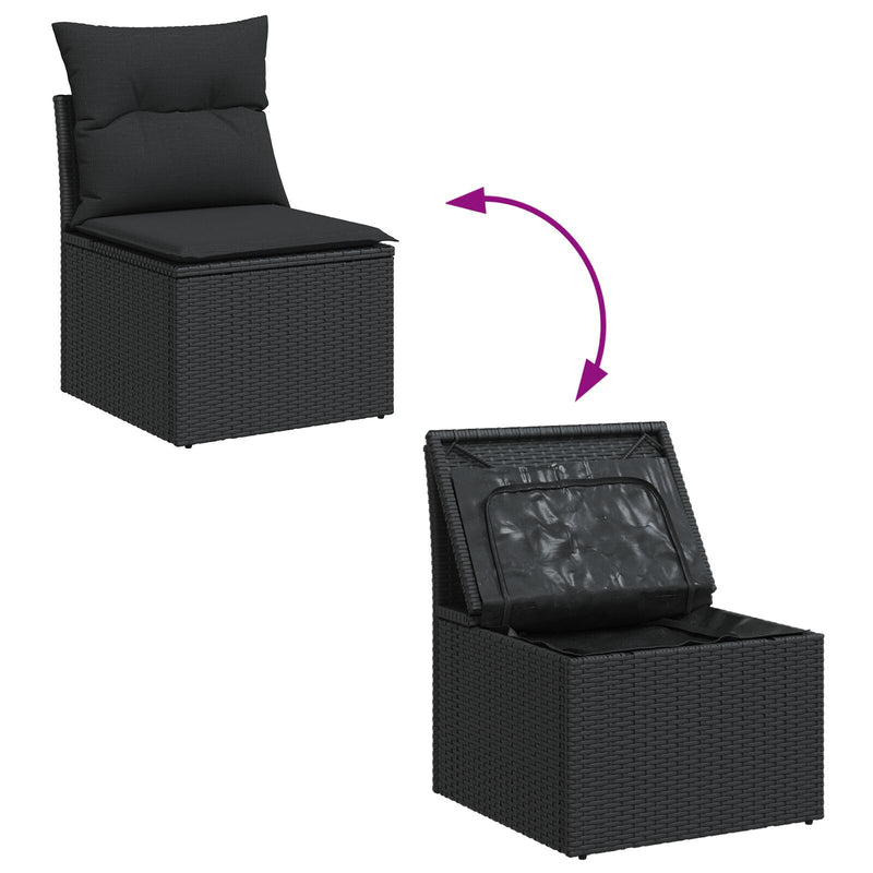 vidaXL Garden Sofa Set with Cushion 10 pcs Black Poly rattan