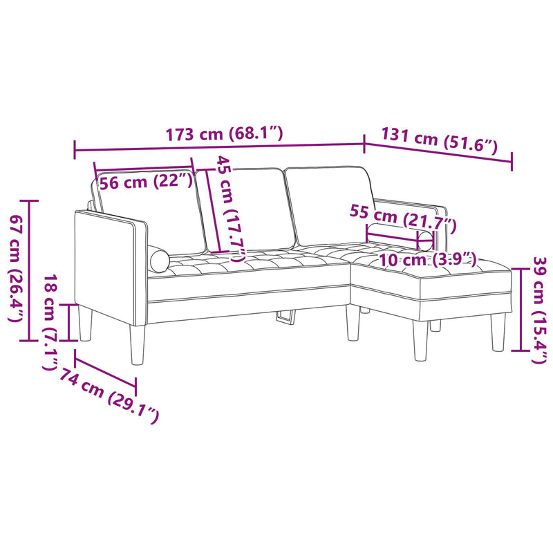 vidaXL Sofa Set with Cushion Black 173 x 131 x 67 cm Polyester