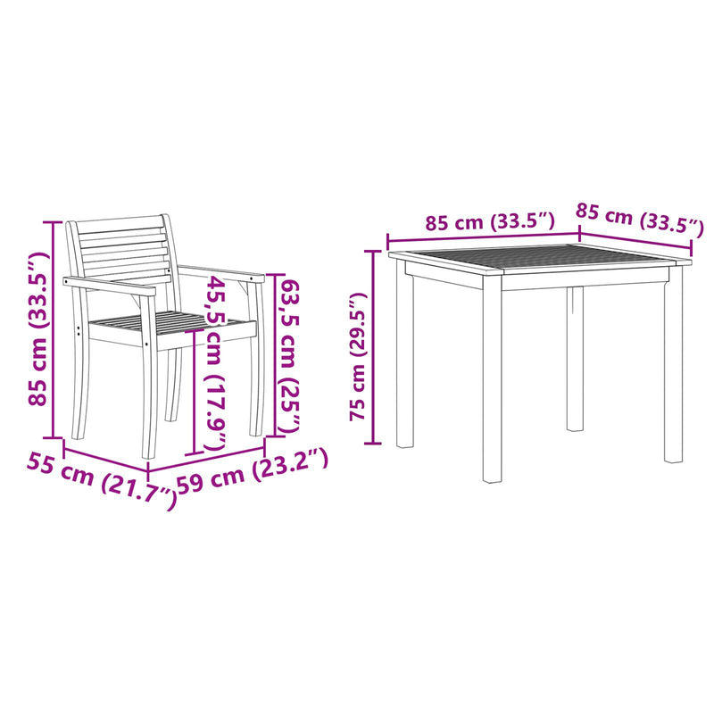 vidaXL Garden Dining Set 3 pcs Brown Solid acacia wood