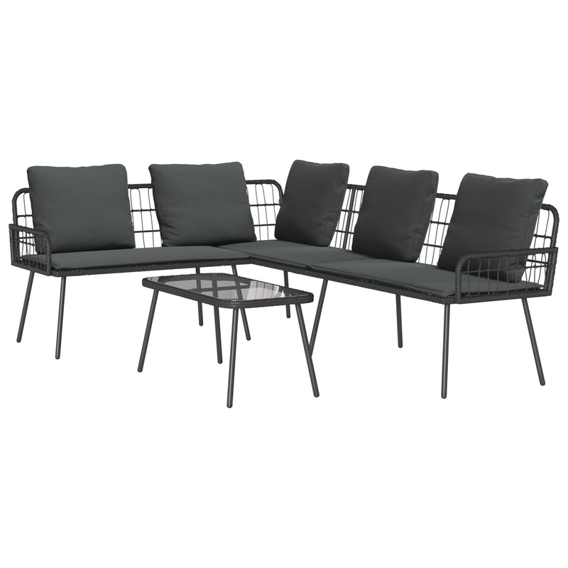 vidaXL Garden Sofa Set with Cushion 2 pcs Black Poly Rattan