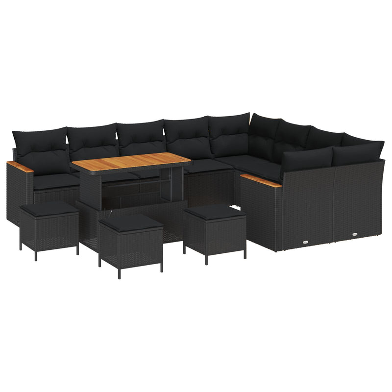 vidaXL Garden Sofa Set with Cushion 13 pcs Black Poly Rattan