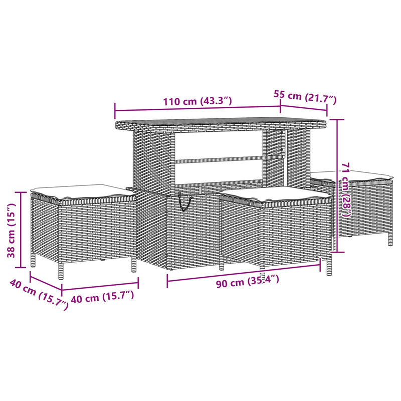 vidaXL Garden Dining Set 4 pcs Black Poly rattan