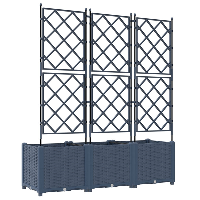 vidaXL Garden Planter with Trellis 3 pcs Grey 120 x 40 x 143 cm PP