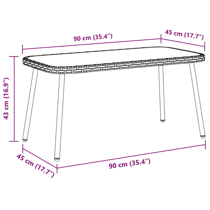 vidaXL Coffee Table Black 90 x 45 x 43 cm Poly Rattan and glass