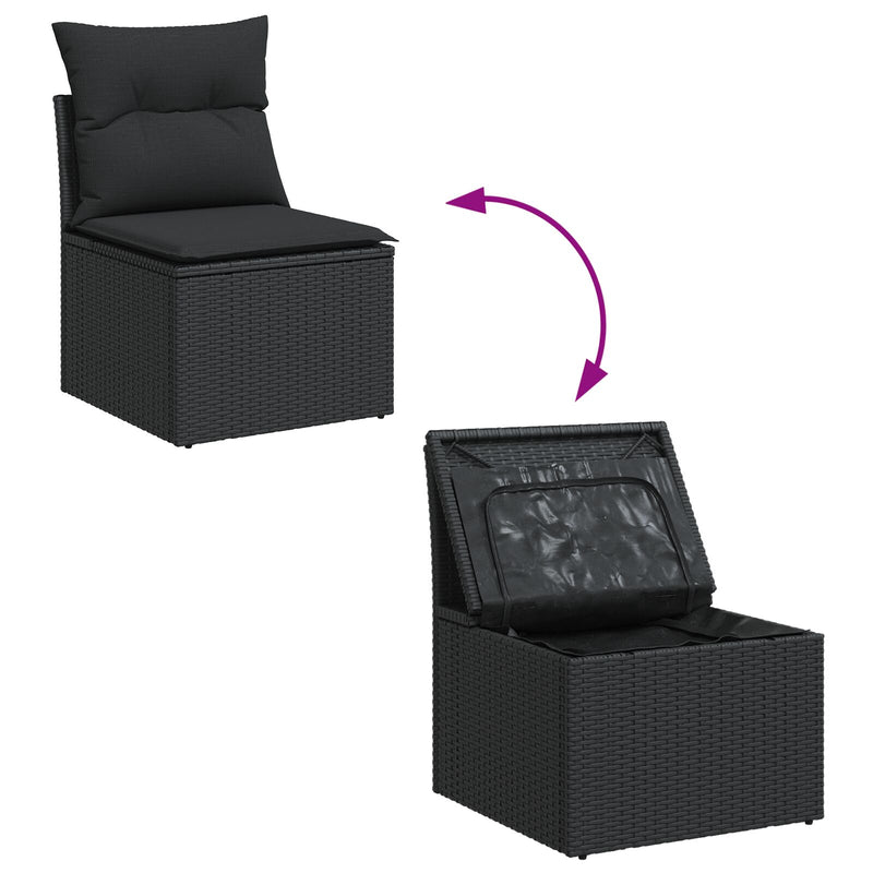 vidaXL Garden Sofa Set with Cushion 13 pcs Black Poly Rattan