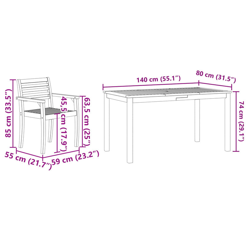 vidaXL Garden Dining Set 5 pcs Brown Solid Acacia Wood