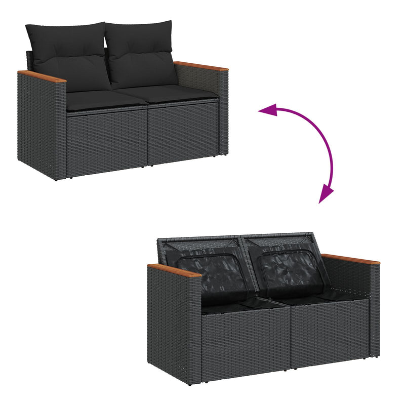 vidaXL Garden Sofa Set with Cushion 13 pcs Black Poly Rattan