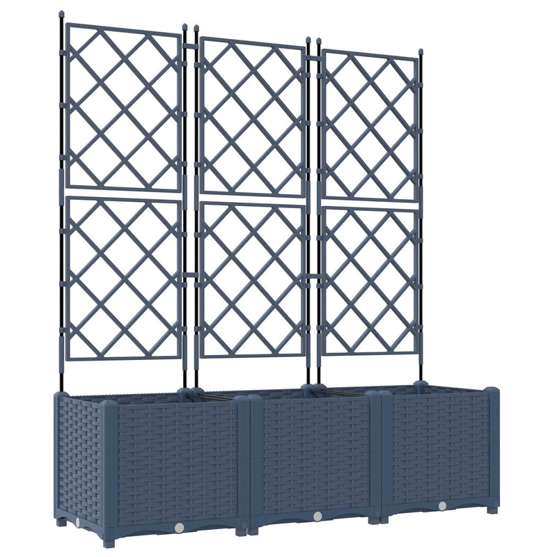 vidaXL Garden Planter with Trellis 3 pcs Grey 120 x 40 x 143 cm PP