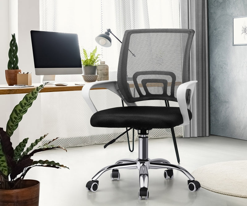 Oikiture Mesh Office Chair Foam Seat White&Black