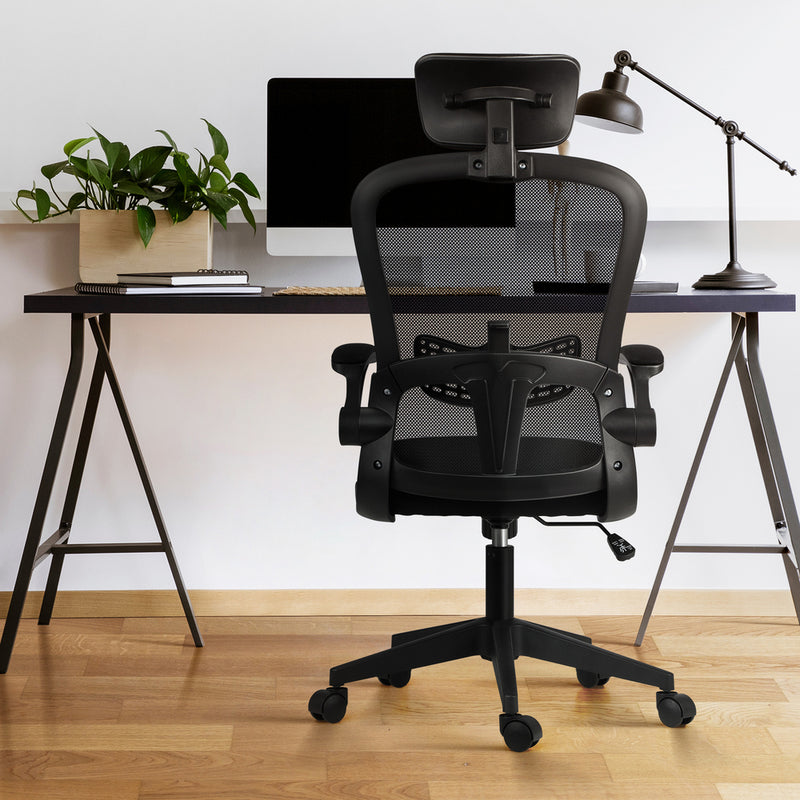 Oikiture Office Chair with Mesh Padding Headrest Armrest Black
