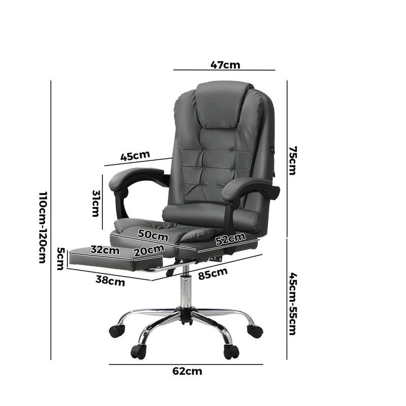 Oikiture Massage Office Chair PU Leather with Footrest Grey