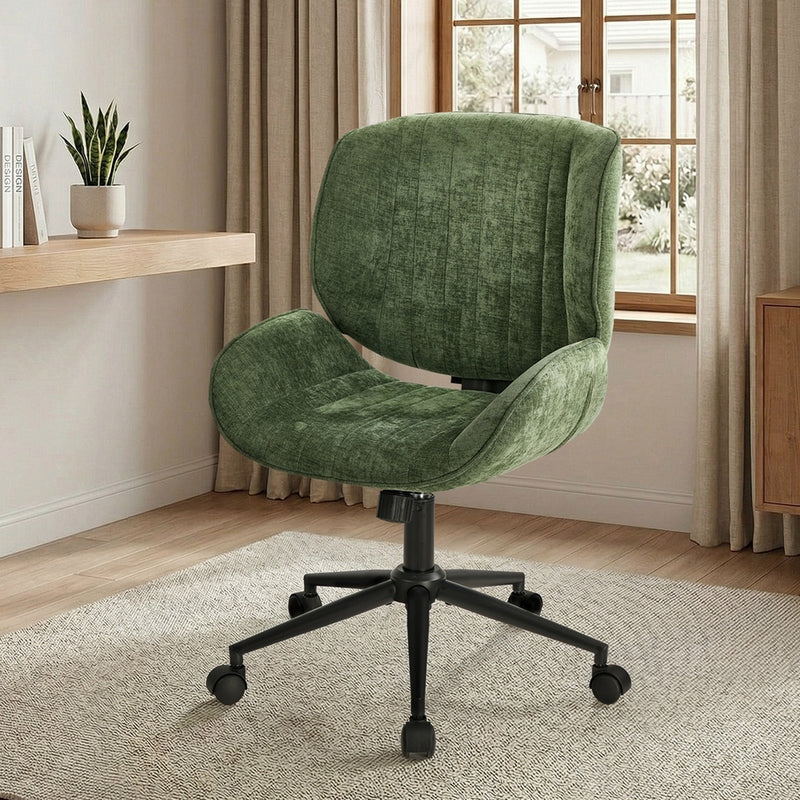 Oikiture Armless Office Chair Mid Back Swivel Chair w/ Wheels Green