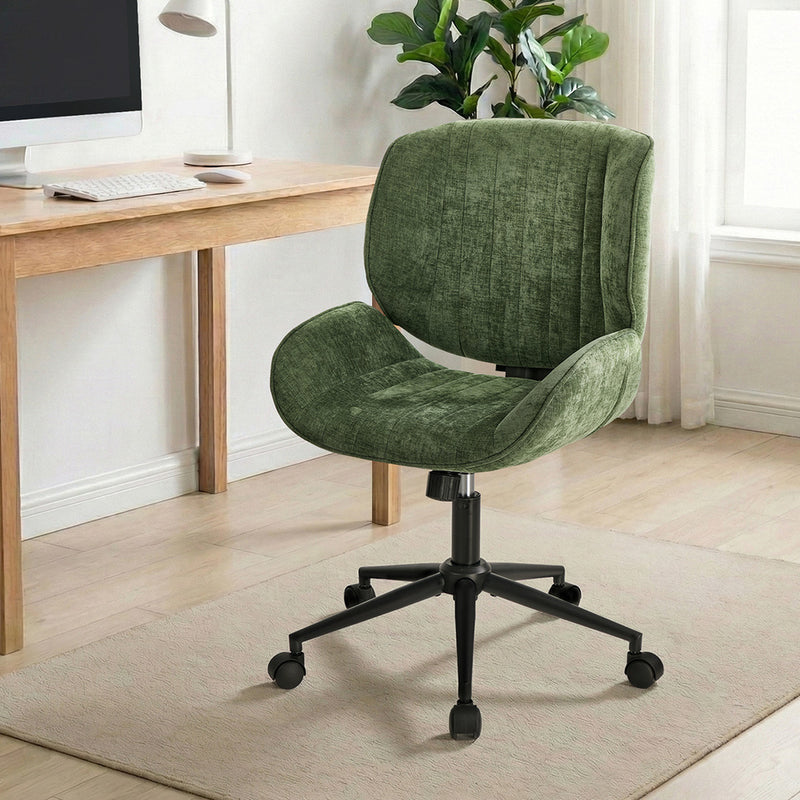 Oikiture Armless Office Chair Mid Back Swivel Chair w/ Wheels Green