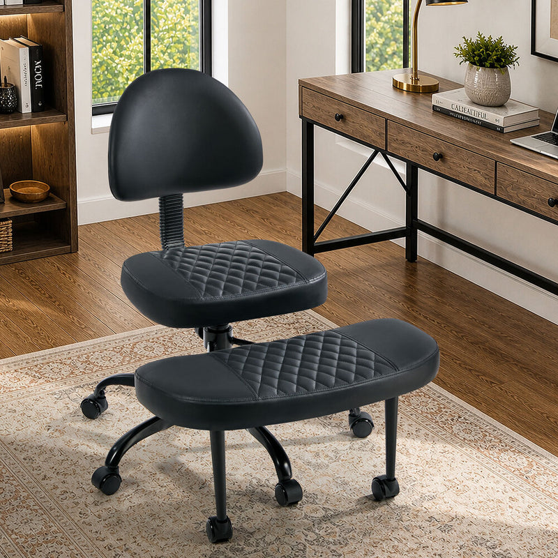 Oikiture Cross Legged Office Chair with Wheels Adjustable Height Black