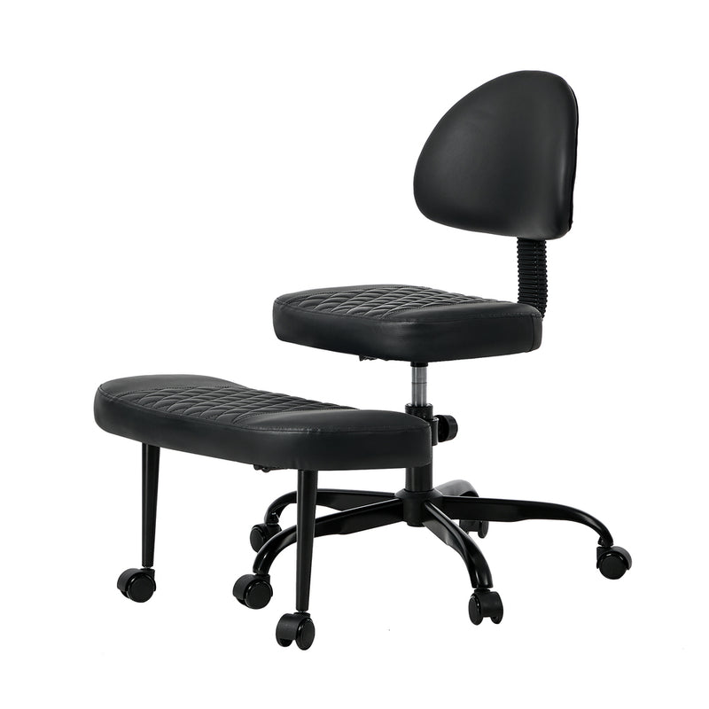 Oikiture Cross Legged Office Chair with Wheels Adjustable Height Black