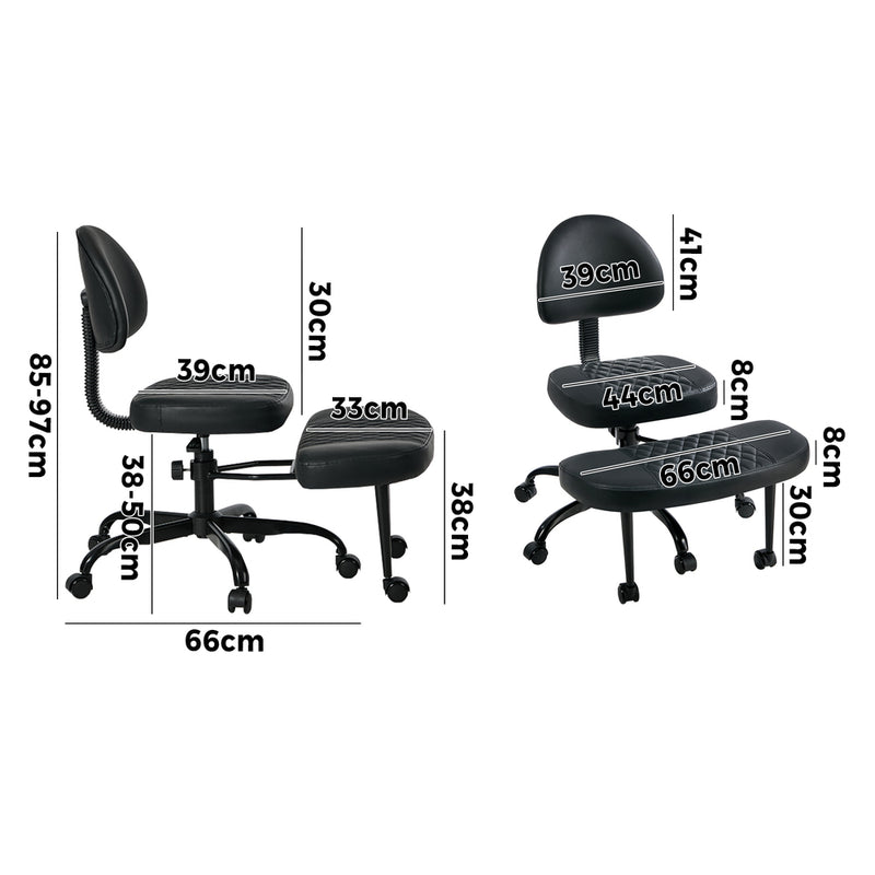 Oikiture Cross Legged Office Chair with Wheels Adjustable Height Black