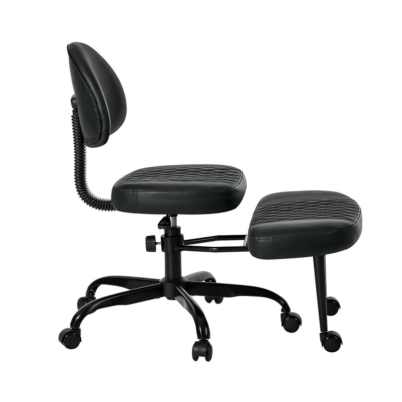 Oikiture Cross Legged Office Chair with Wheels Adjustable Height Black