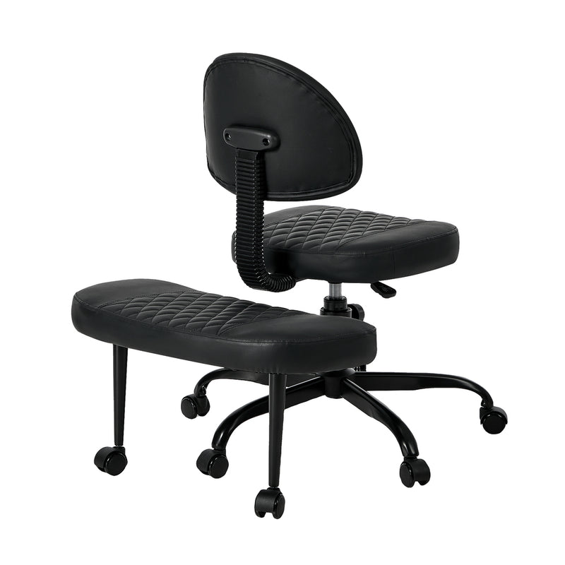 Oikiture Cross Legged Office Chair with Wheels Adjustable Height Black