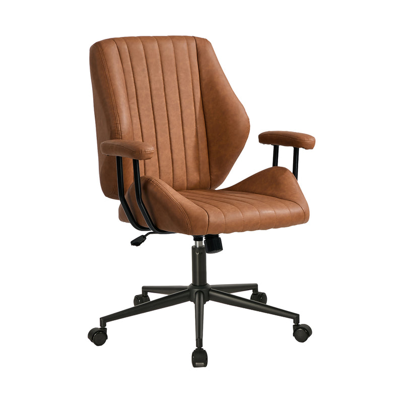 Oikiture Office Chair Mid Back Swivel Desk Chair Padded Arms Brown