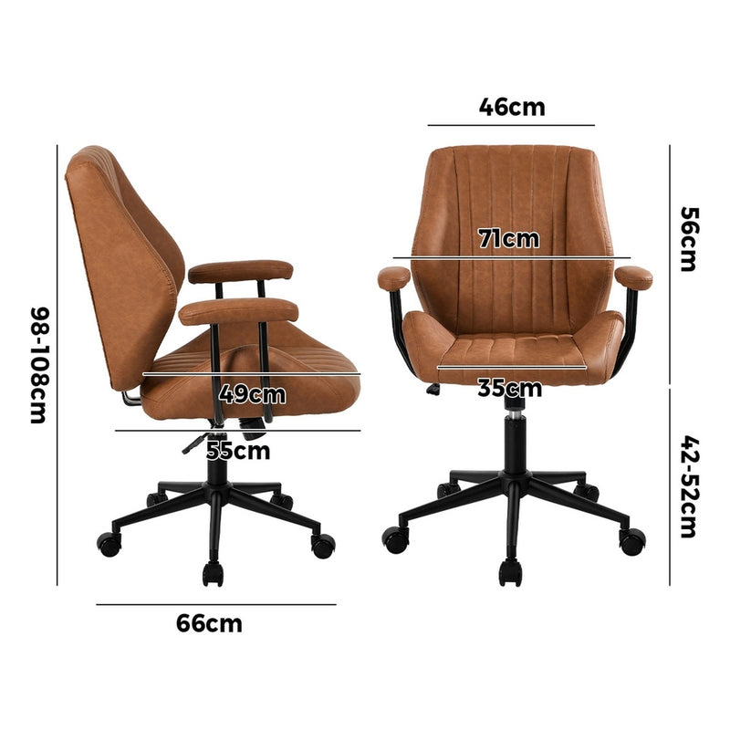 Oikiture Office Chair Mid Back Swivel Desk Chair Padded Arms Brown
