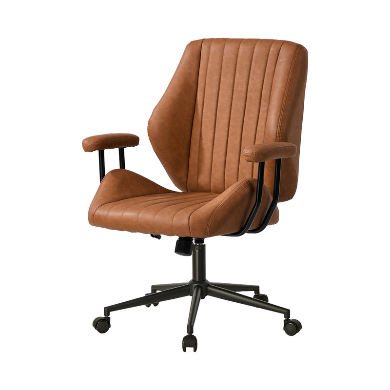 Oikiture Office Chair Mid Back Swivel Desk Chair Padded Arms Brown