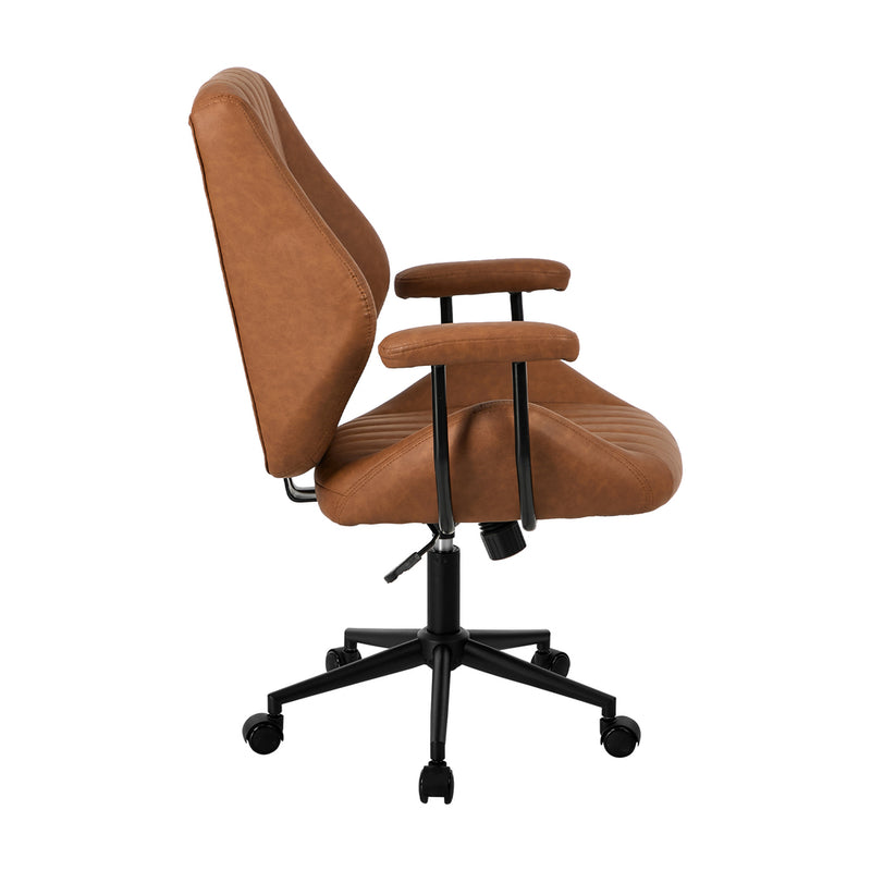 Oikiture Office Chair Mid Back Swivel Desk Chair Padded Arms Brown