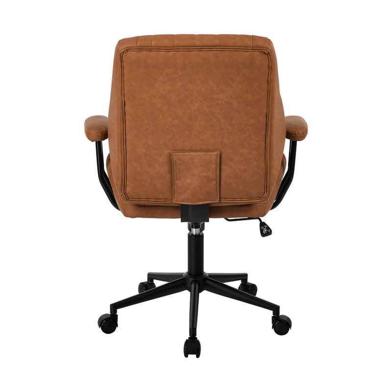 Oikiture Office Chair Mid Back Swivel Desk Chair Padded Arms Brown