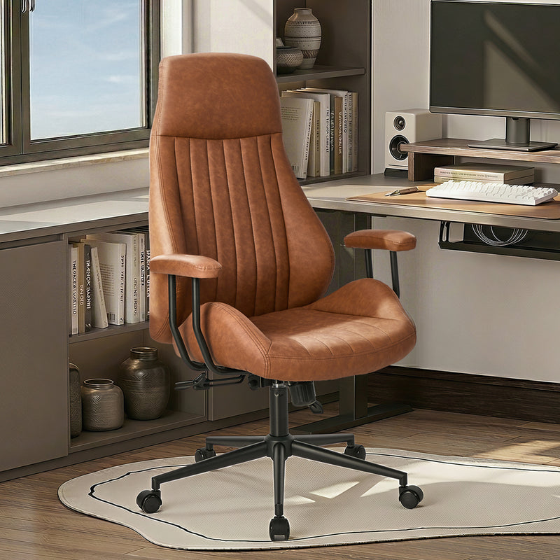 Oikiture Office Chair High Back Swivel Gaming Computer Chairs Brown
