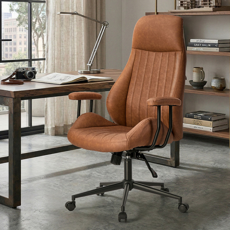Oikiture Office Chair High Back Swivel Gaming Computer Chairs Brown