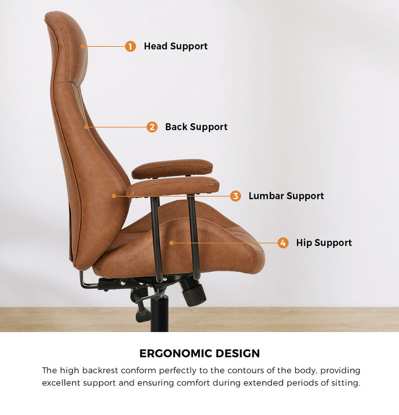 Oikiture Office Chair High Back Swivel Gaming Computer Chairs Brown