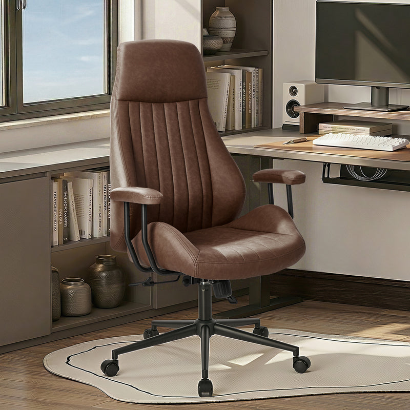 Oikiture Office Chair High Back Swivel Rolling Chairs Dark Brown