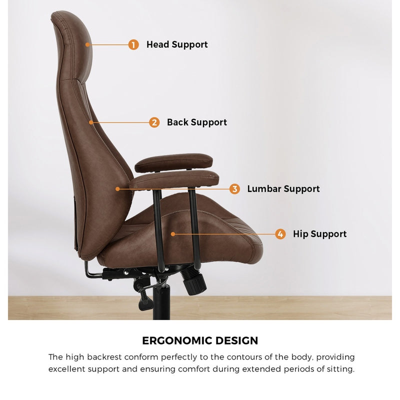 Oikiture Office Chair High Back Swivel Rolling Chairs Dark Brown