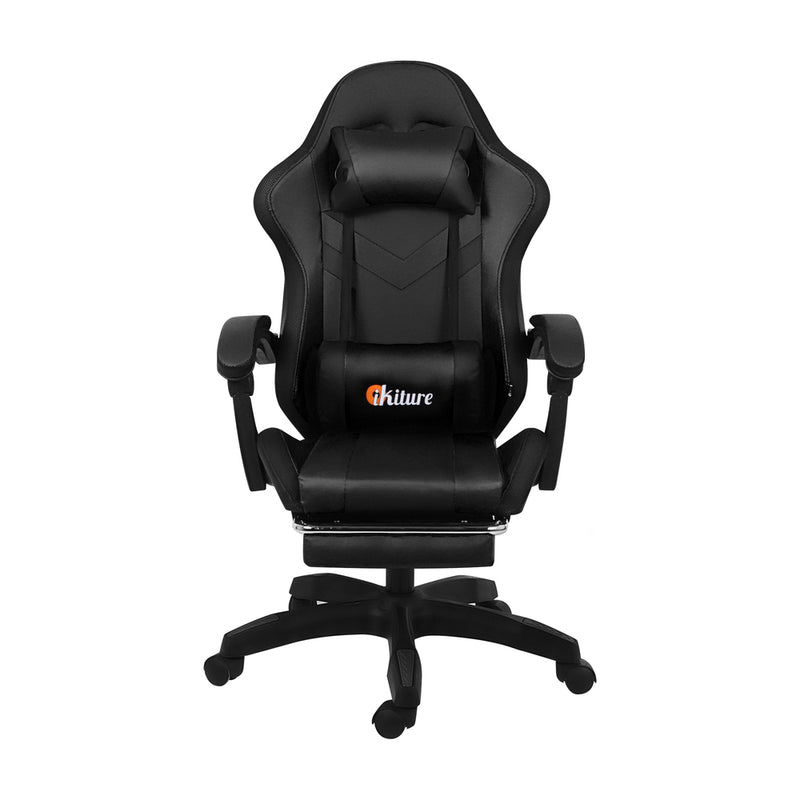 Oikiture Racing Gaming Chair 7 RGB LED 8 Points Massage Black