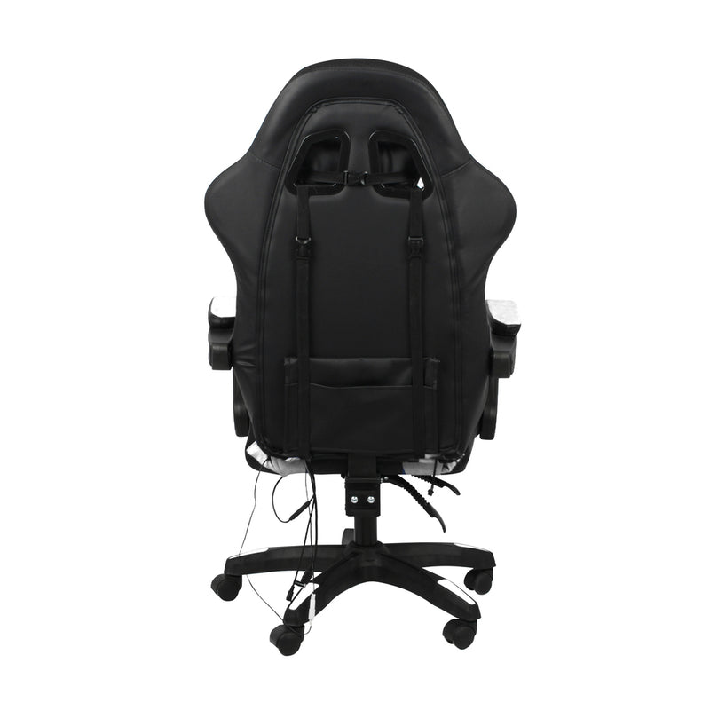 Oikiture Racing Gaming Chair 7 RGB LED 8 Points Massage Black&White