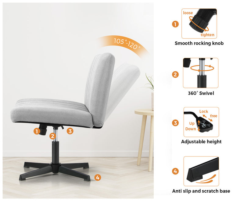 Oikiture Mid Back Armless Office Chair Adjustable Wide Seat Grey