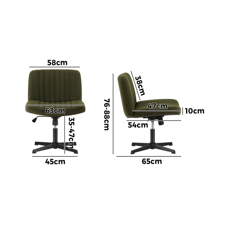 Oikiture Mid Back Armless Office Chair Wide Seat Sherpa Green