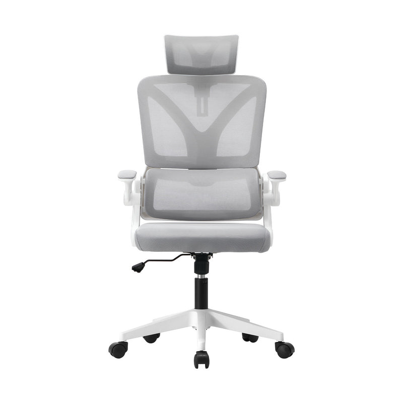 Oikiture Mesh Office Chair D-Shape Back Support White