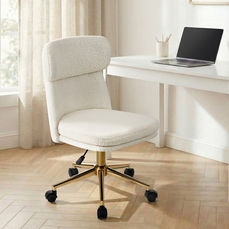 Oikiture Armless Office Chair Mid Back Computer Chair Wheels White