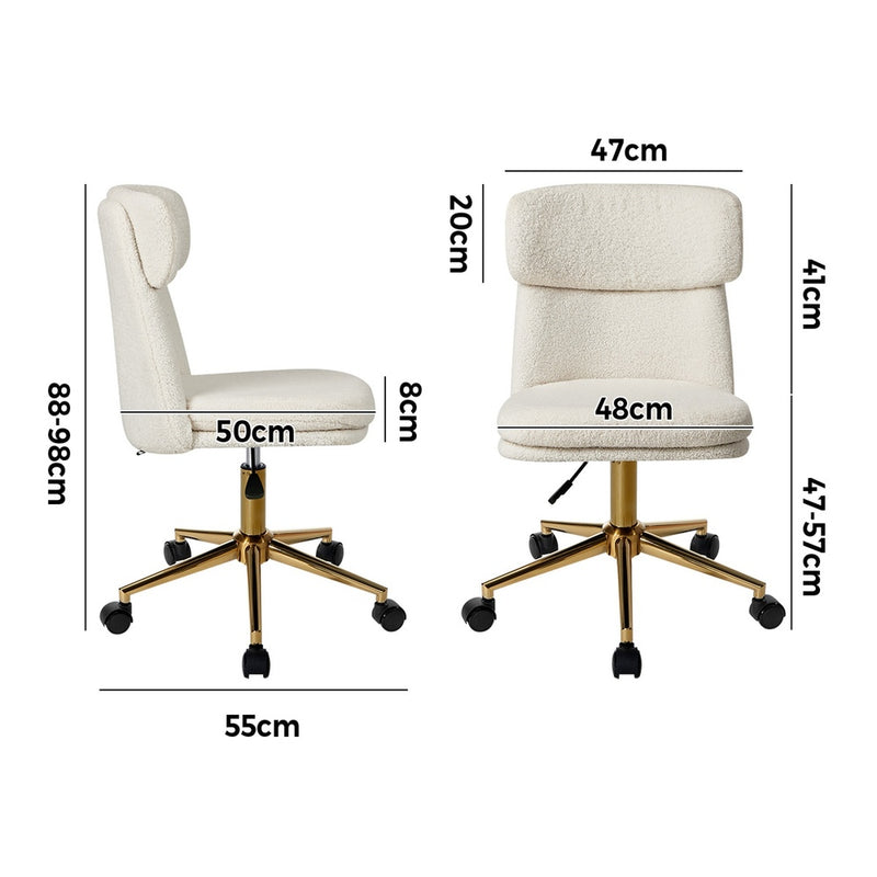 Oikiture Armless Office Chair Mid Back Computer Chair Wheels White