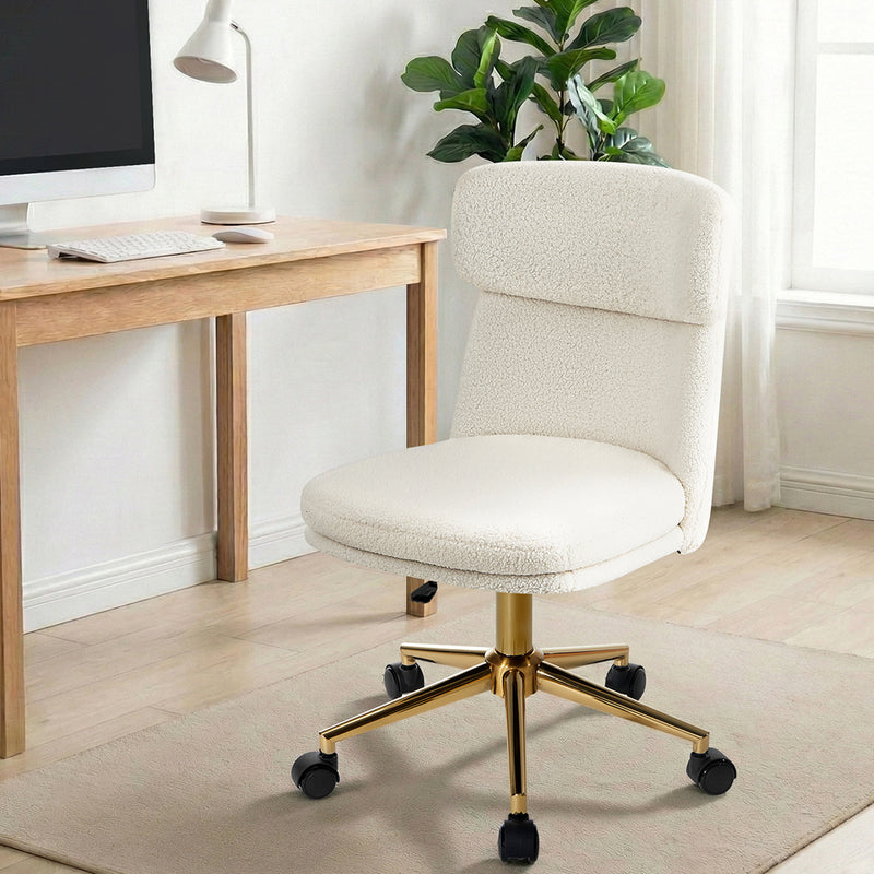 Oikiture Armless Office Chair Mid Back Computer Chair Wheels White