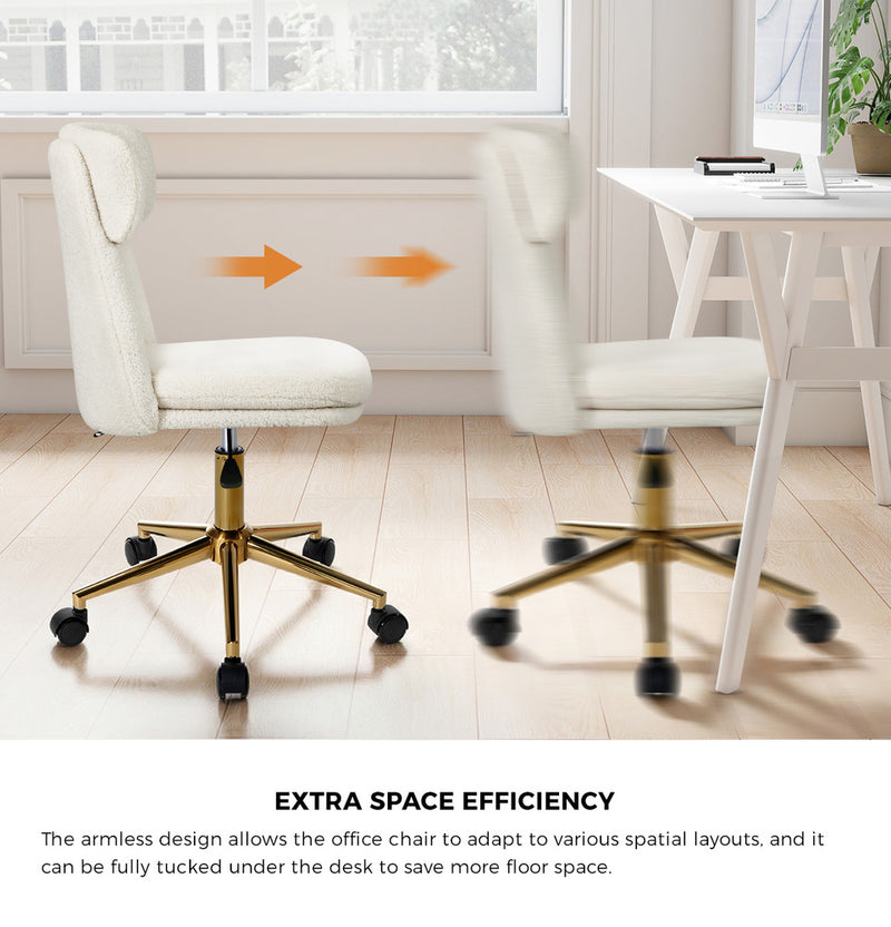 Oikiture Armless Office Chair Mid Back Computer Chair Wheels White