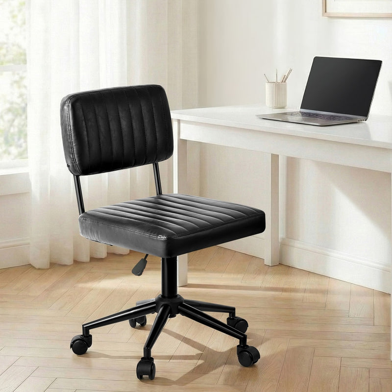 Oikiture Mid Back Office Chair Swivel Computer Seat Leather Black