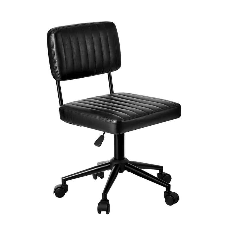 Oikiture Mid Back Office Chair Swivel Computer Seat Leather Black