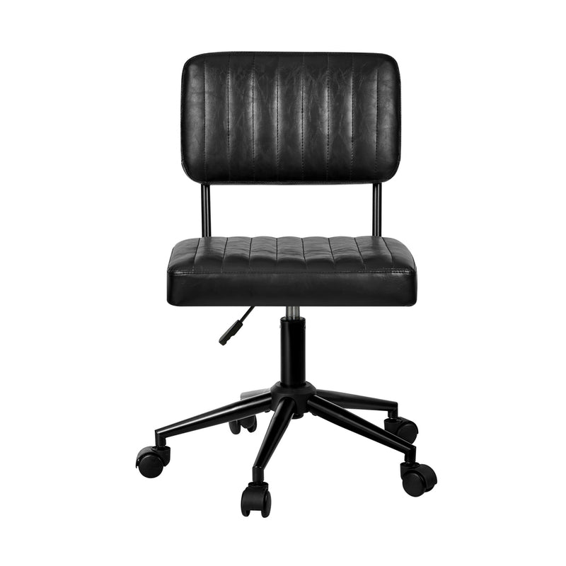 Oikiture Mid Back Office Chair Swivel Computer Seat Leather Black