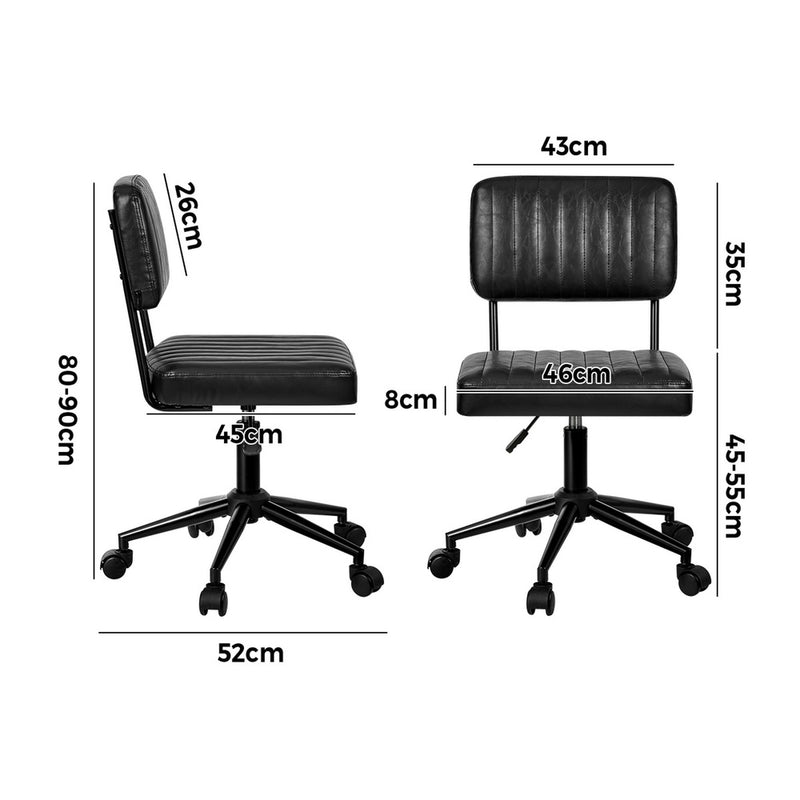 Oikiture Mid Back Office Chair Swivel Computer Seat Leather Black
