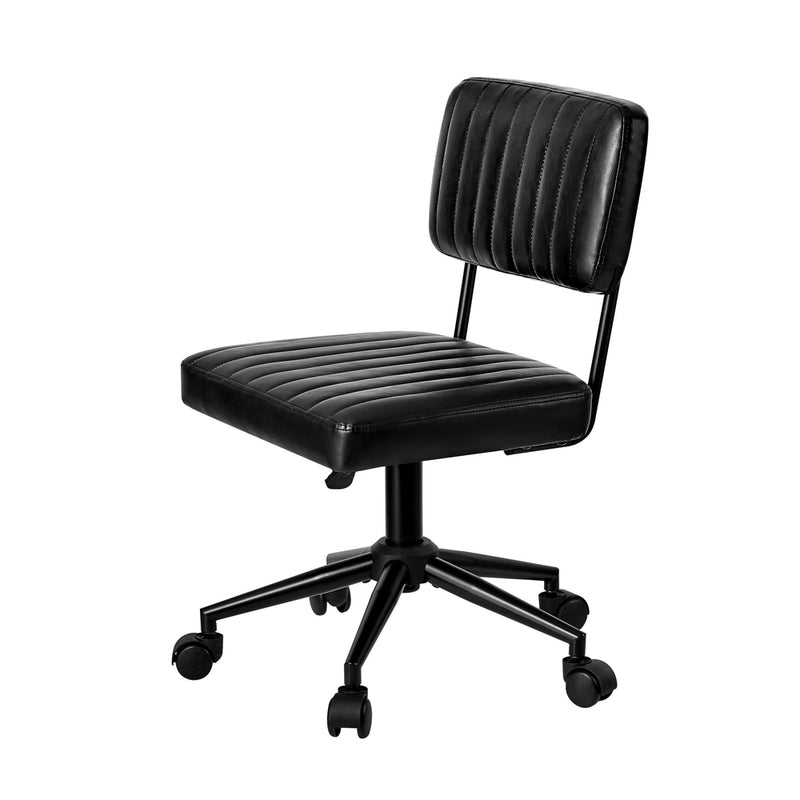 Oikiture Mid Back Office Chair Swivel Computer Seat Leather Black