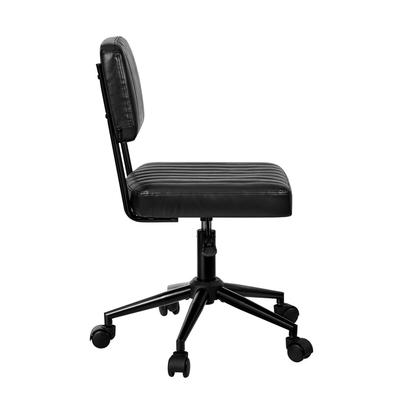 Oikiture Mid Back Office Chair Swivel Computer Seat Leather Black