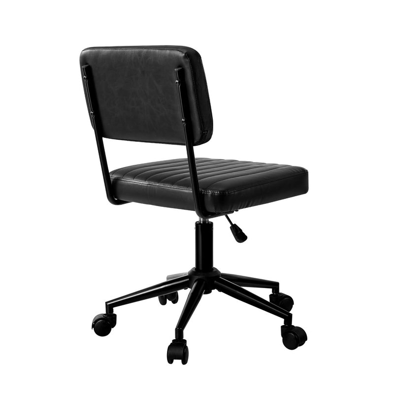 Oikiture Mid Back Office Chair Swivel Computer Seat Leather Black