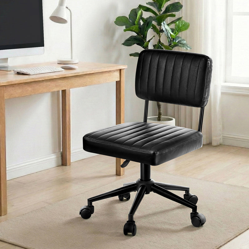 Oikiture Mid Back Office Chair Swivel Computer Seat Leather Black